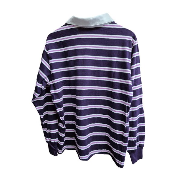 Purple White Striped Unisex Rugby Polo Shirt - Picture 6 of 6